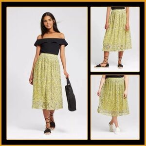 Who What Wear Maxi Skirt Women Size 6 Floral Pleated‎ Layered Yellow Black White